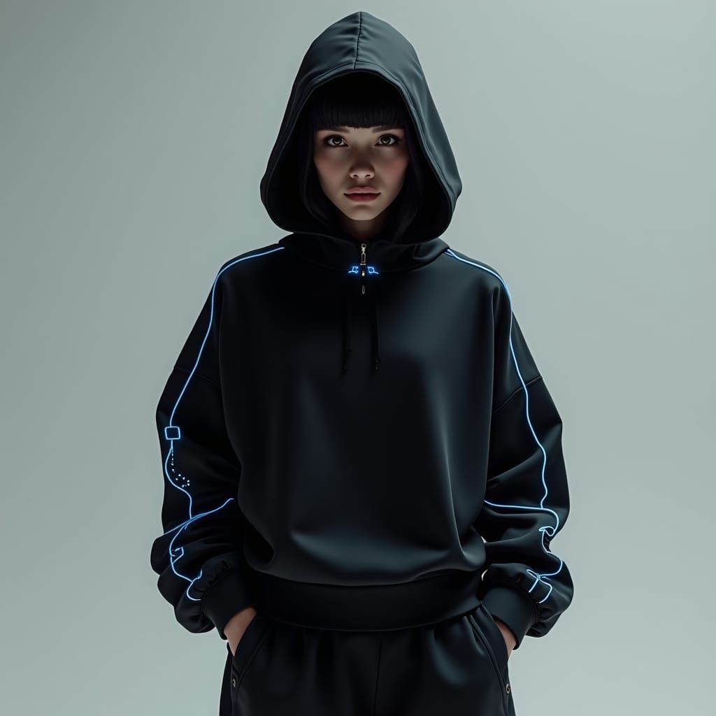 Futuristic Neon Hoodie in a Hyper-Realistic Style