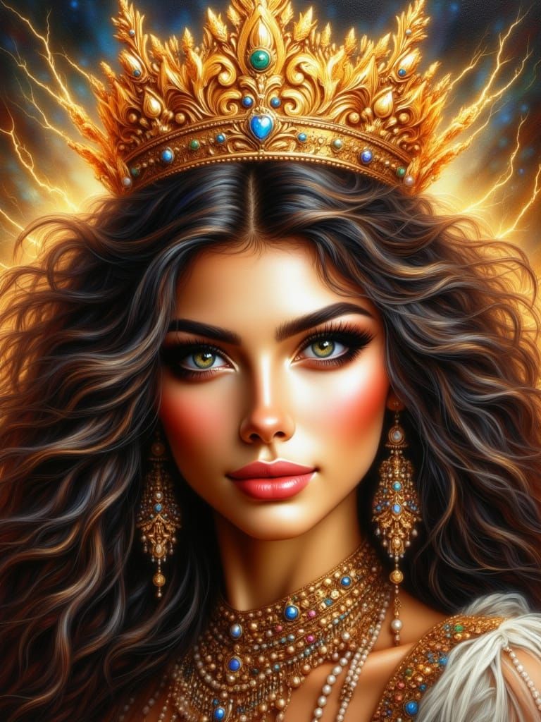 Princess with Golden Lightning Crown and Gemstones