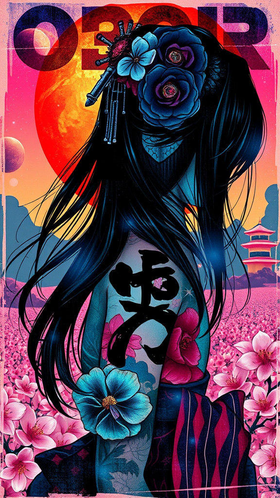 Geisha Silhouette with Crystalline Glass Effect in Japanese ...