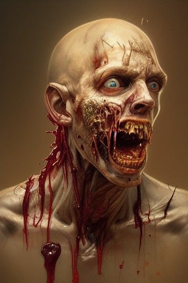 Decaying Zombie Portrait in Hyperdetailed Digital Art