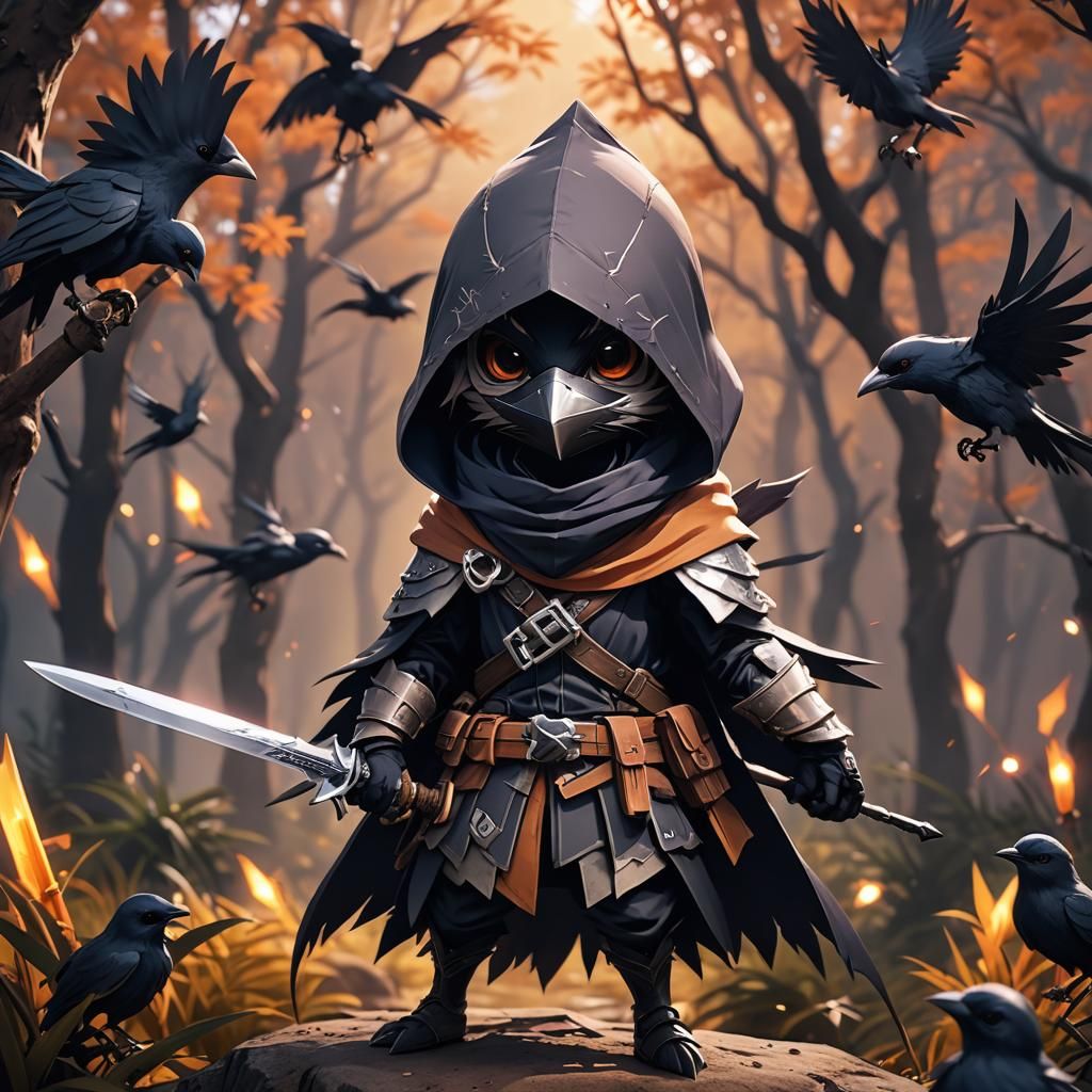 Cute Kenku Rogue with Daggers in Anime Style