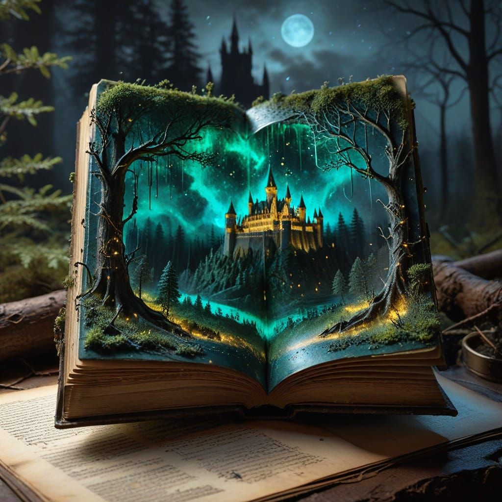 Luminescent Elven Book in Spring Forest