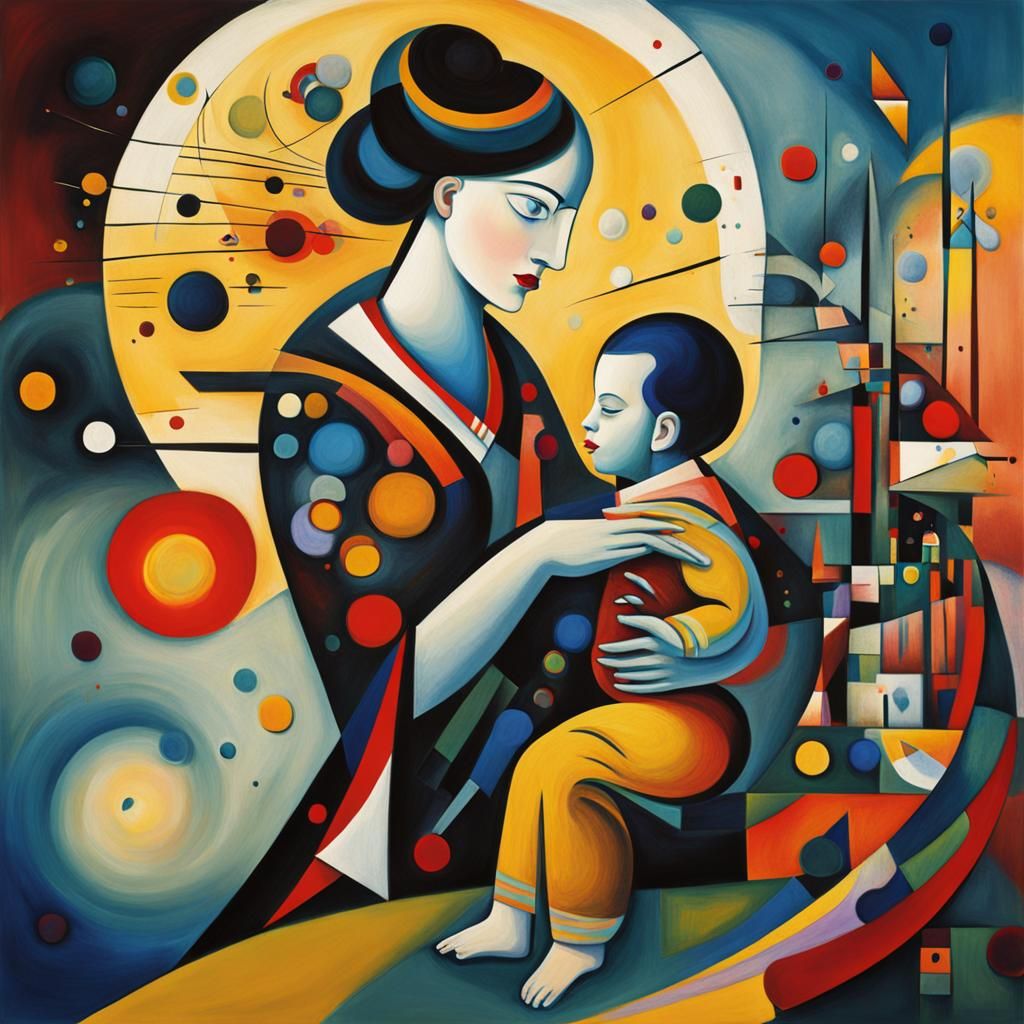 Abstract Mother and Child in Kandinsky Style