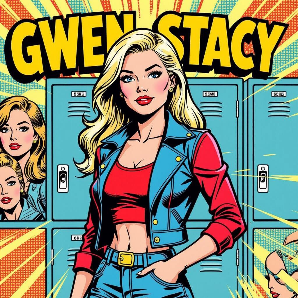 Gwen Stacy in Retro Comic Style Before Lockers