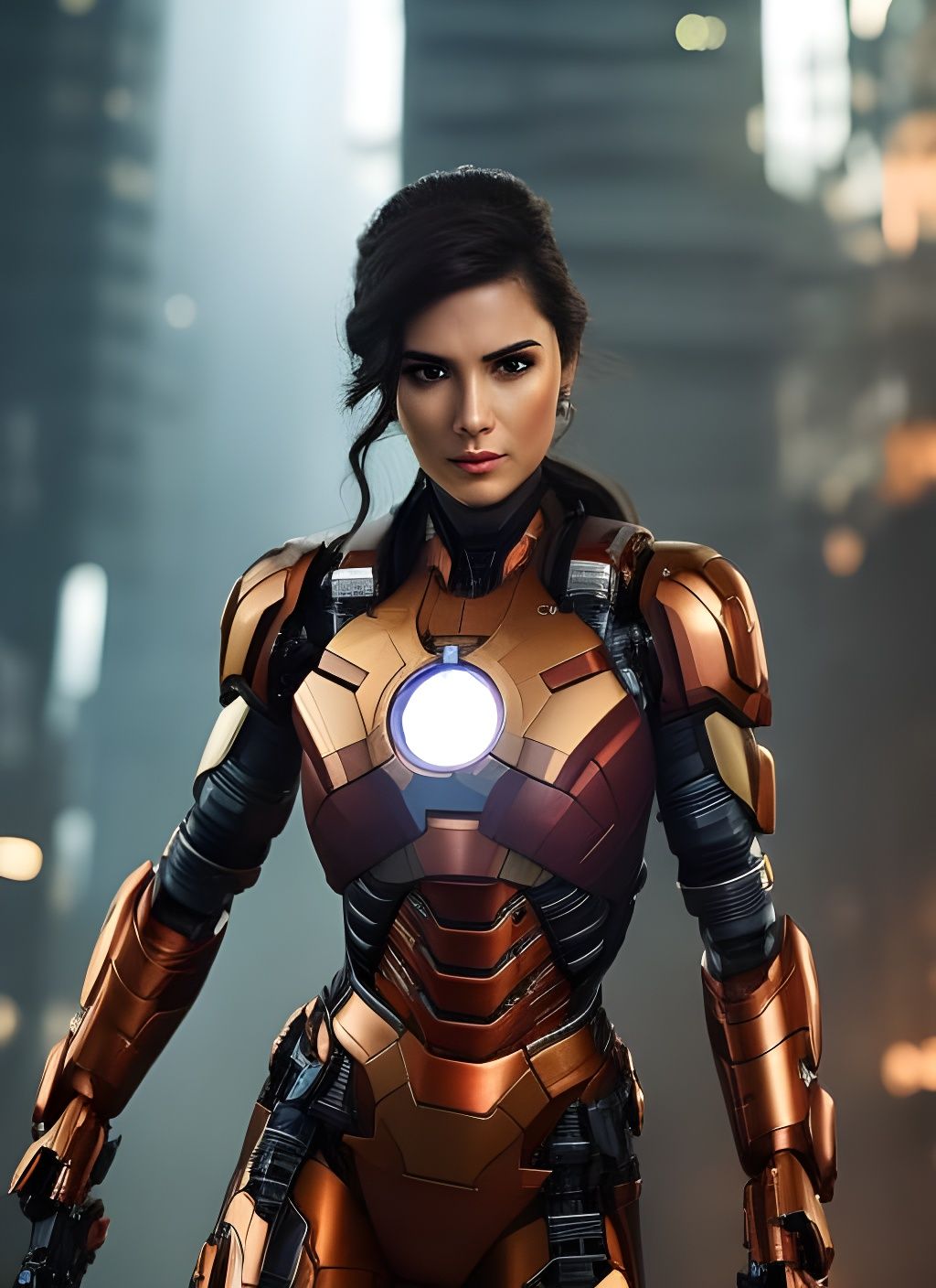 Cyborg Woman and Iron Man Fusion Portrait