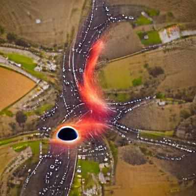 Surreal Aerial View: Black Hole Traffic Jam
