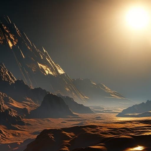 Hyperdetailed Planet in Space with Sunlight