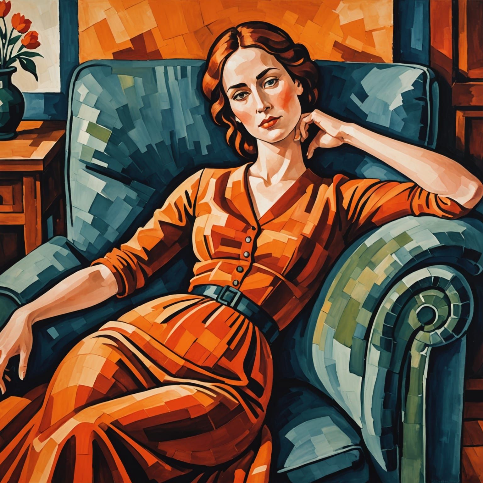 Reclining Woman in Gouache Style