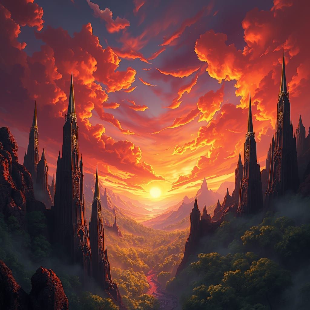 Mystical Sunset Realm in Vibrant Hues