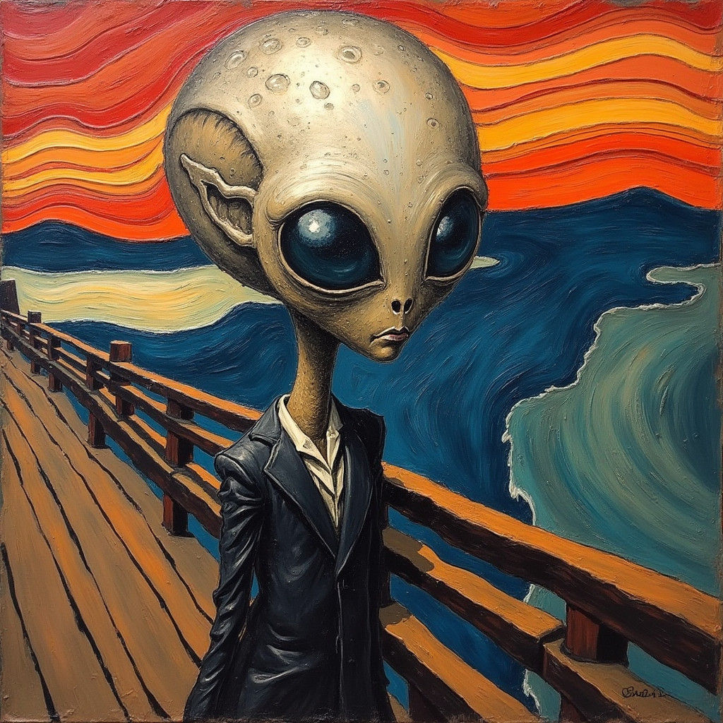 Intricate Metallic Alien in Surrealist Style