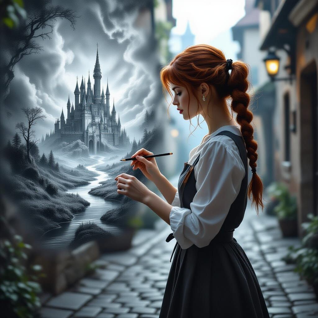 Artist Creates Fantasy World with Pencil Sketch