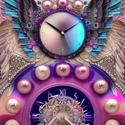 Elaborate Collage of Clocks, Wings and Beauty