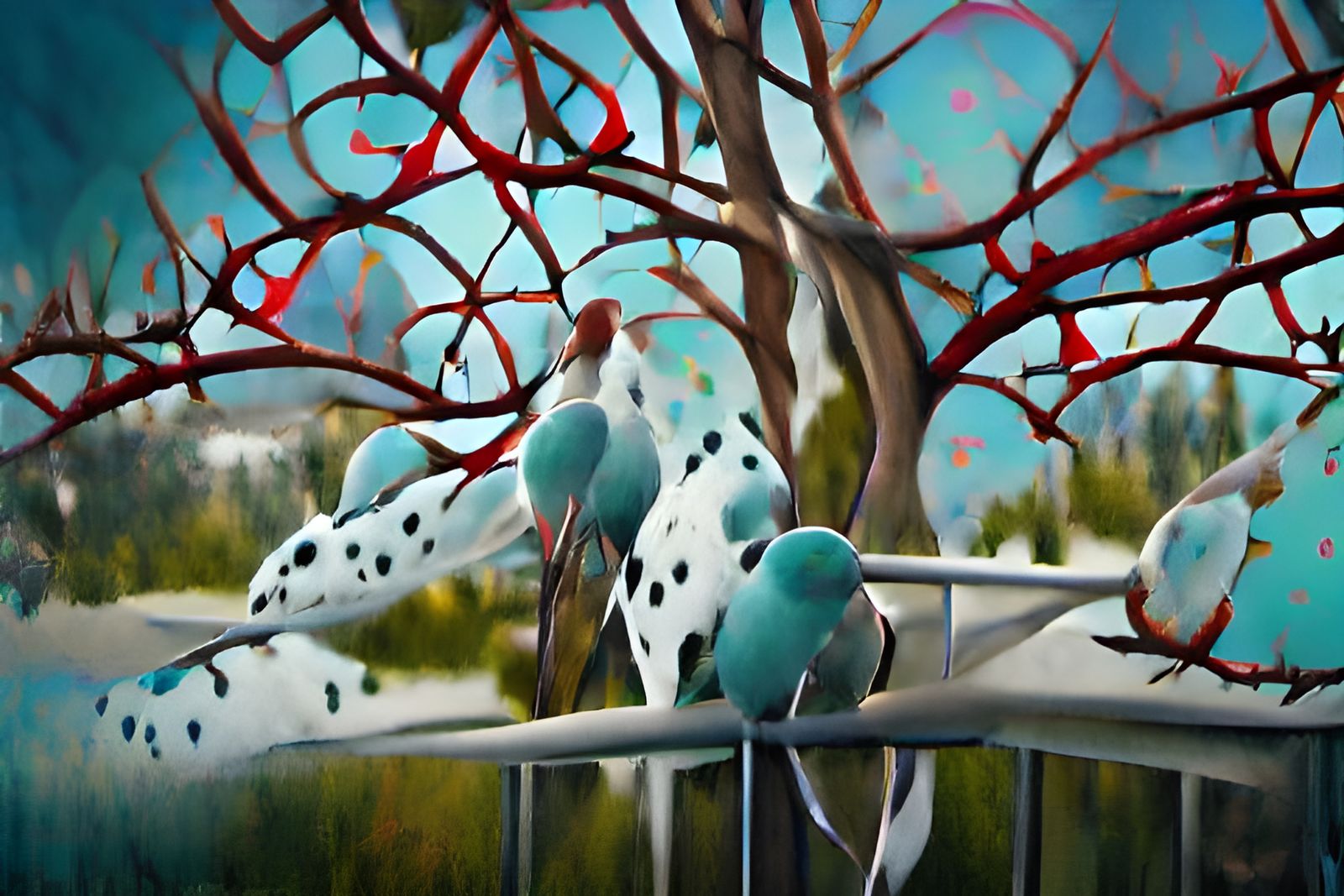 Polka Dot Doves Perched on Branches: Abstract Acrylic Art