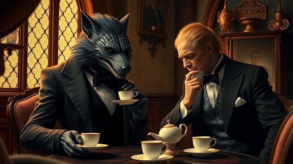 Werewolf and Monster Tea Party in Gothic Parlor