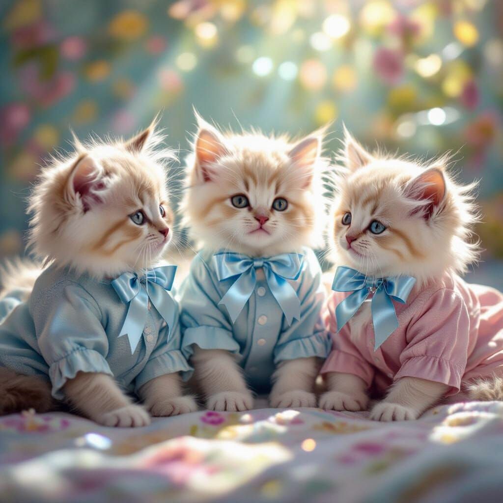 Ragdoll Kittens Play in Sparkling Sunbeams: Digital Art