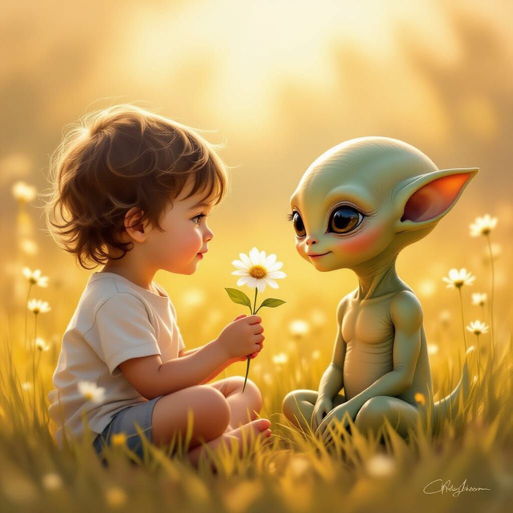 Child's Offering: An Impressionist Alien Encounter