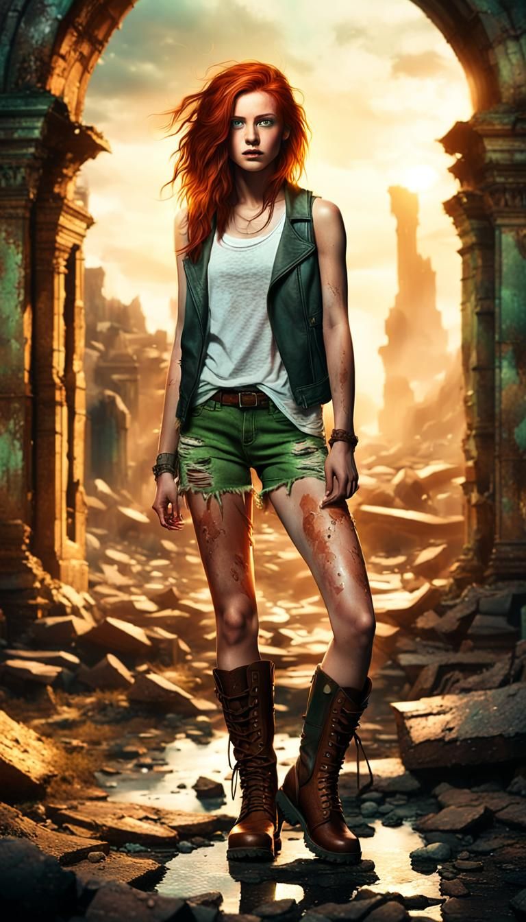 Fantasy Woman in Ruined Temple, Digital Art