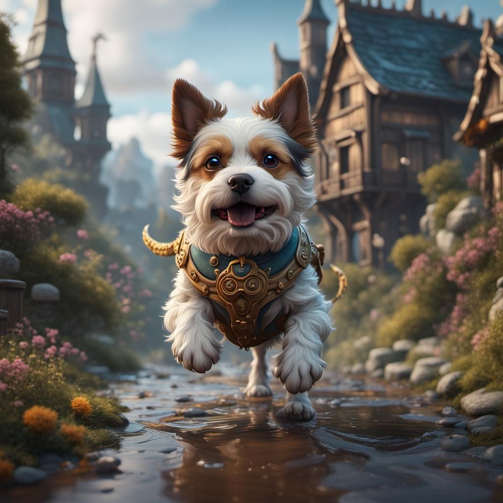 Cute Dog in Detailed Fantasy Art