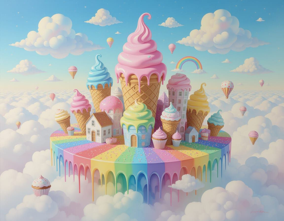 Ice Cream City in Abstract Acrylic Painting Style