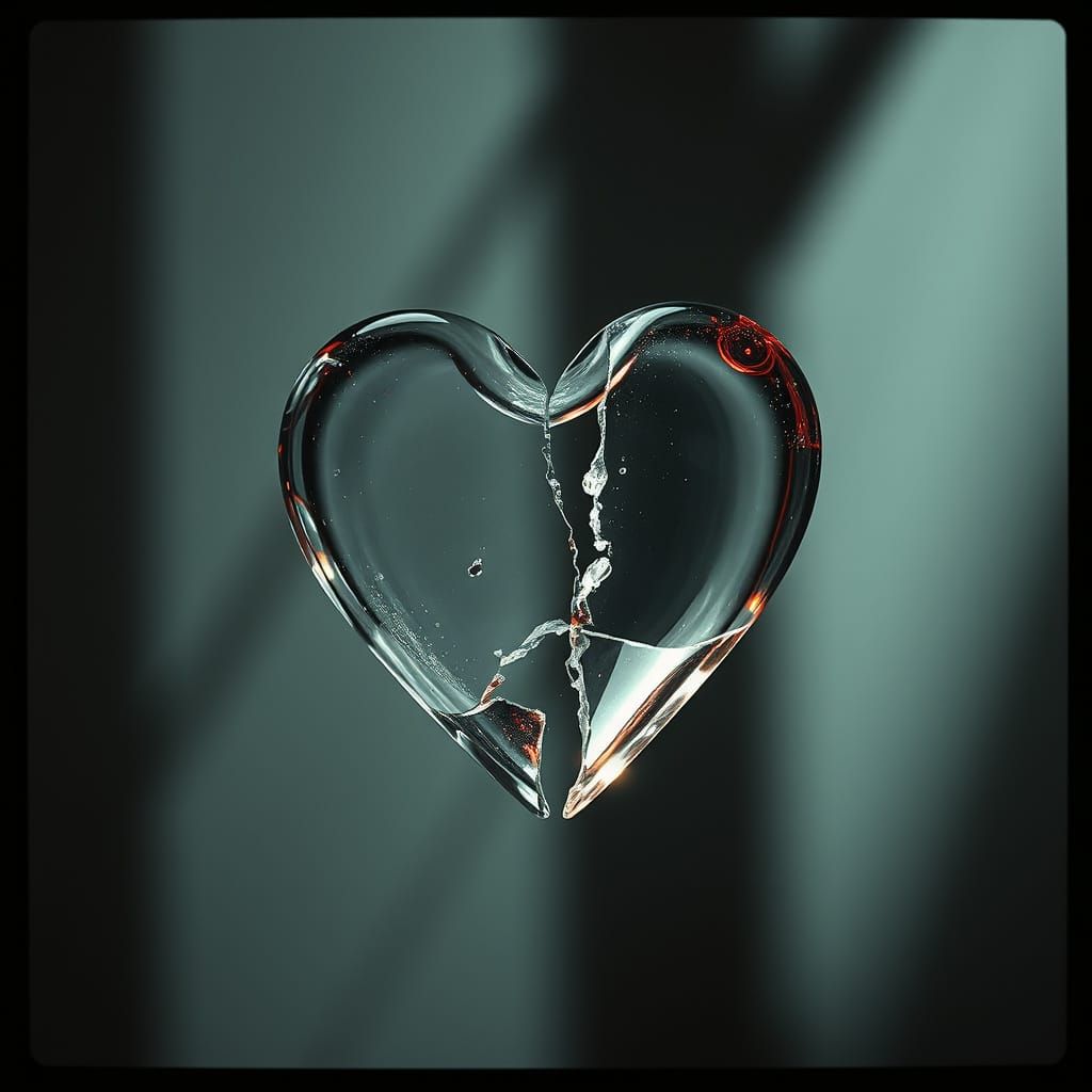 Epic Glass Heart Shattered into Three Fragments