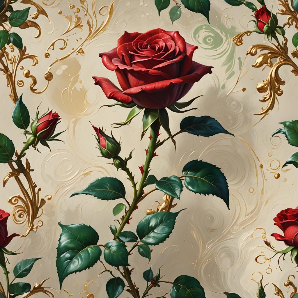 Vibrant Red Rose Oil Painting with Expressive Brushstrokes