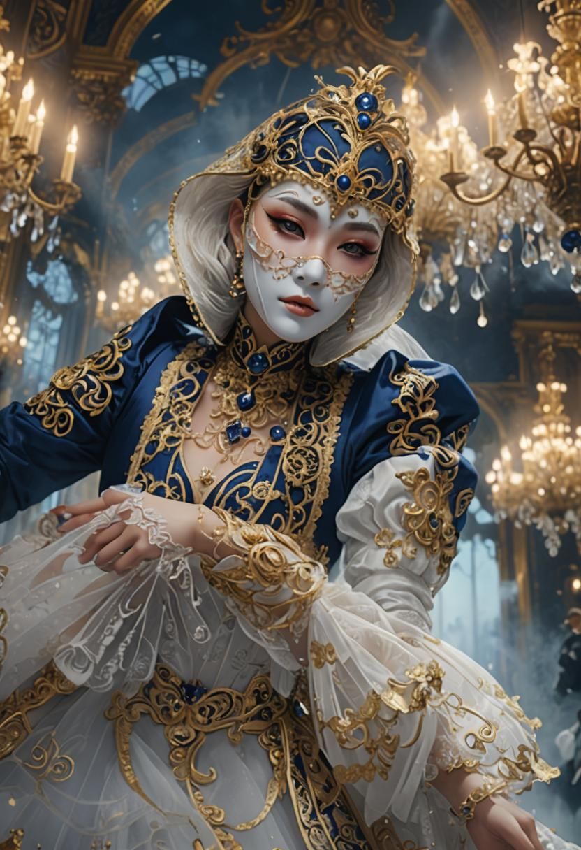 Sapphire Masked Woman at Masquerade Ball as 3D Anime Art