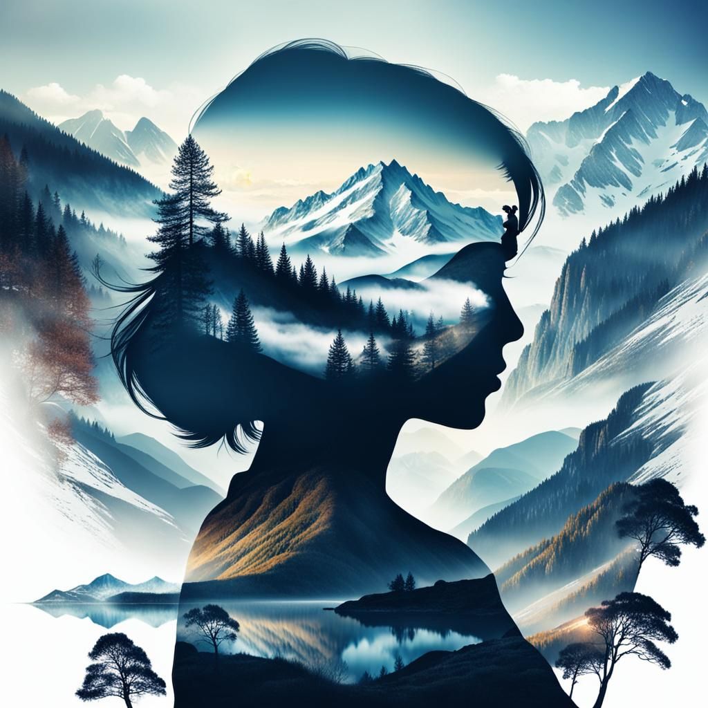 Mountain Landscape with Double Exposure Woman
