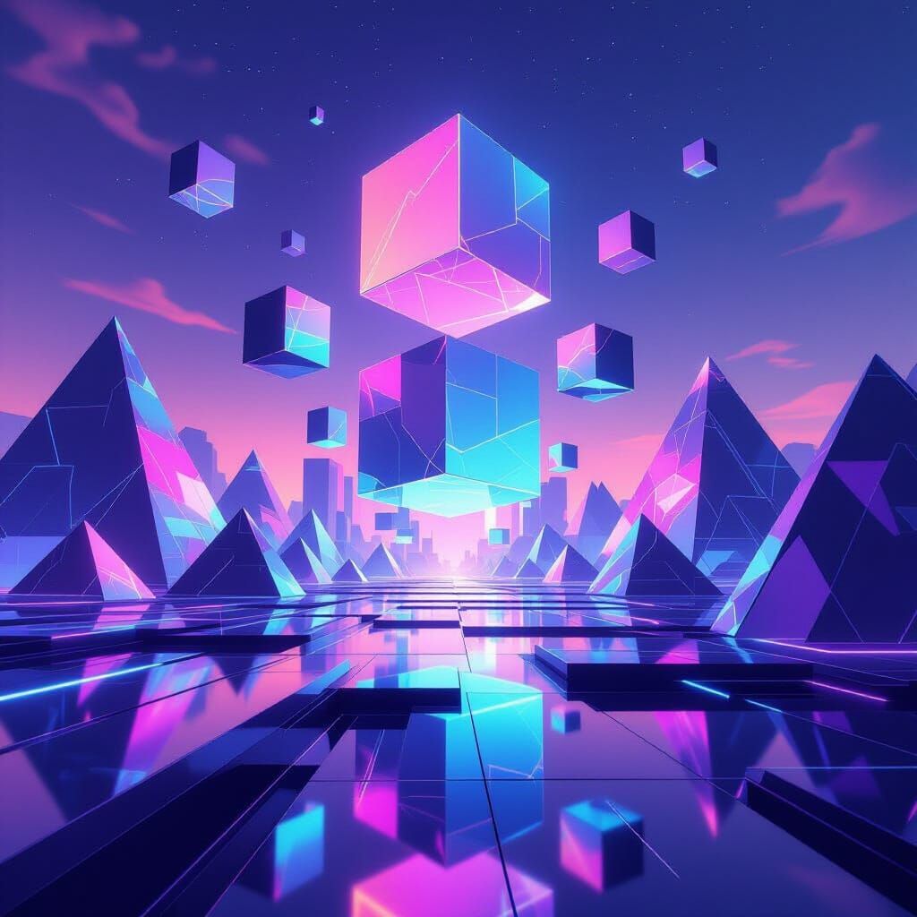 Surreal Geometric City with Neon Gradients