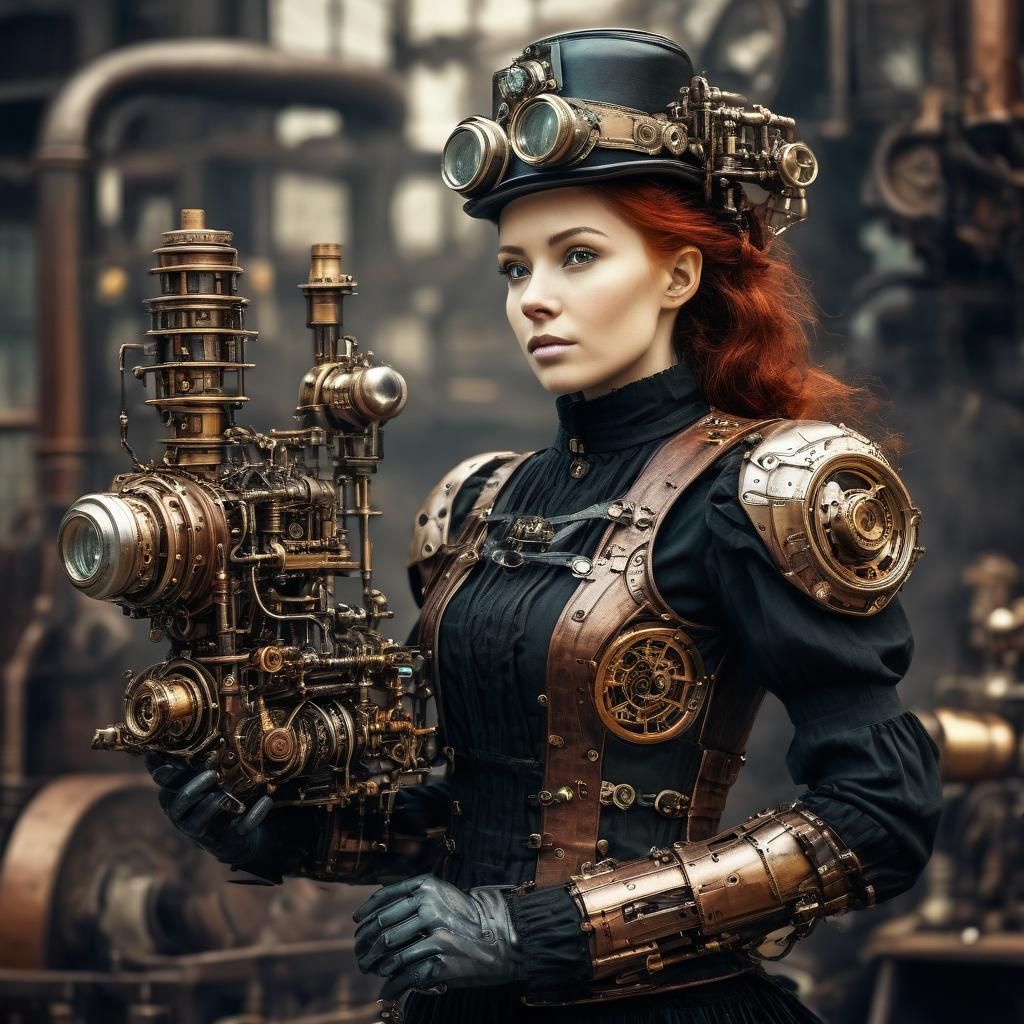 Steampunk Woman with Bionic Implants Portrait