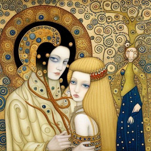 Dreamlike Figures in Ornate, Whimsical Style