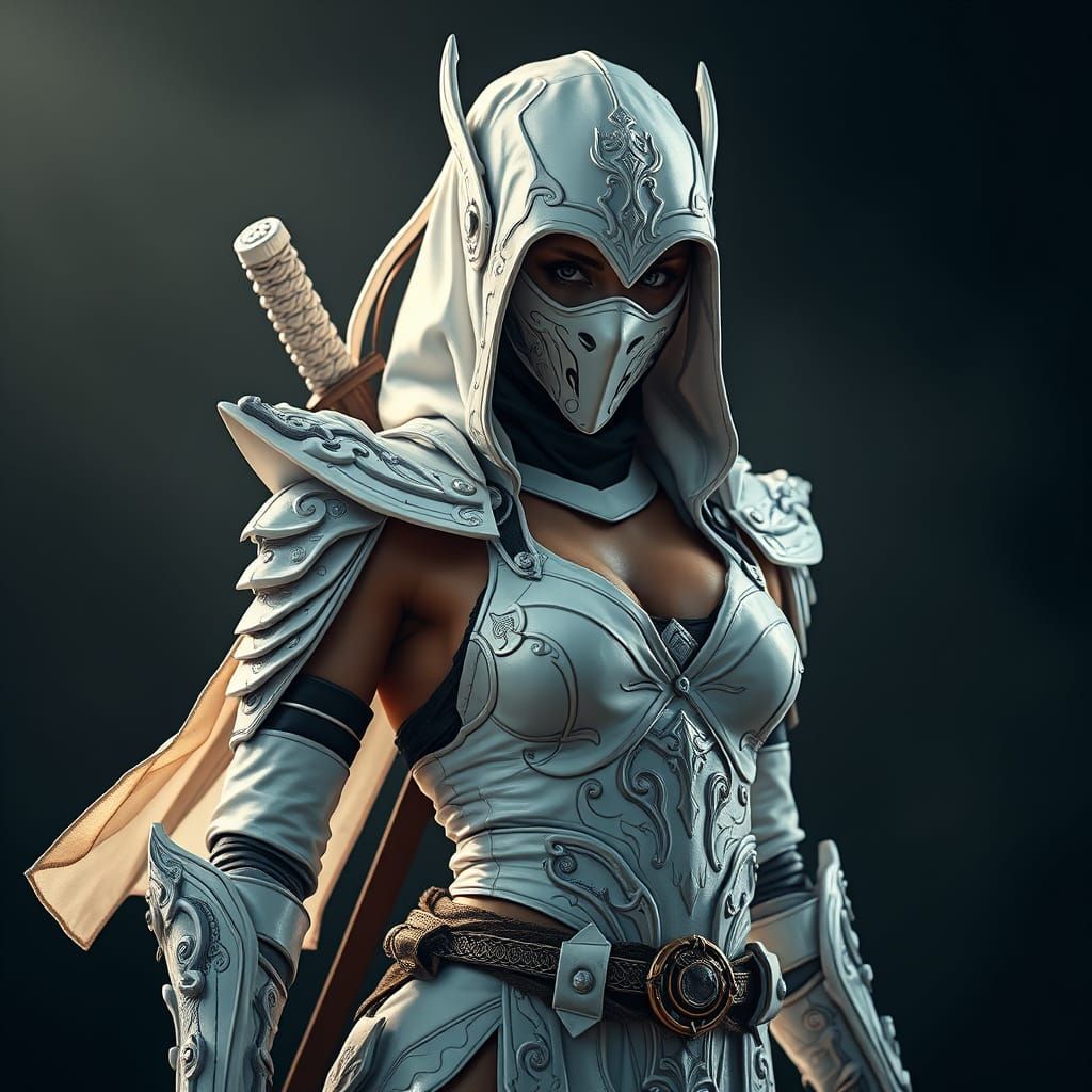 Futuristic Ninja in Hyperrealistic Film Noir Style