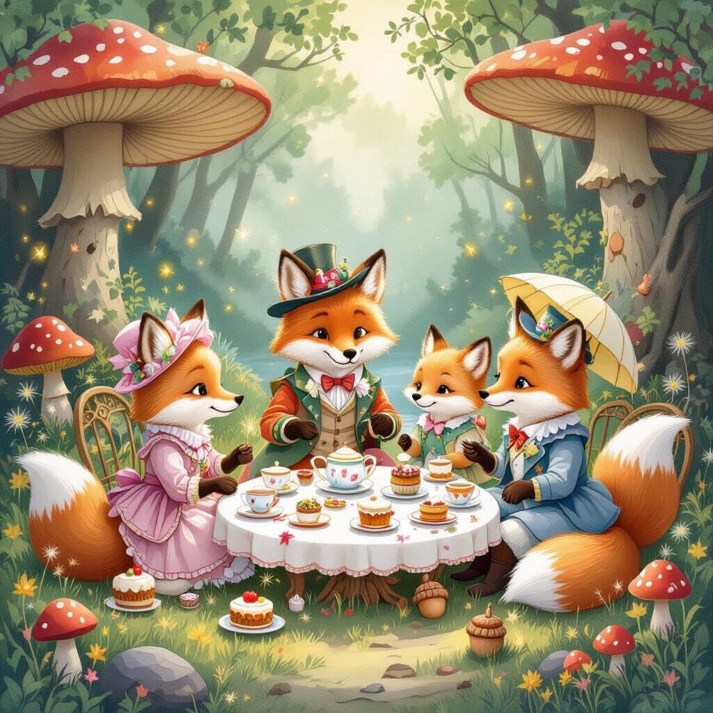 Fox Family Tea Party in Victorian Style