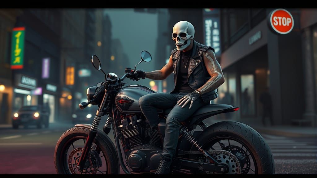 Punk Rocker on Motorcycle in Dark Fantasy Art Style