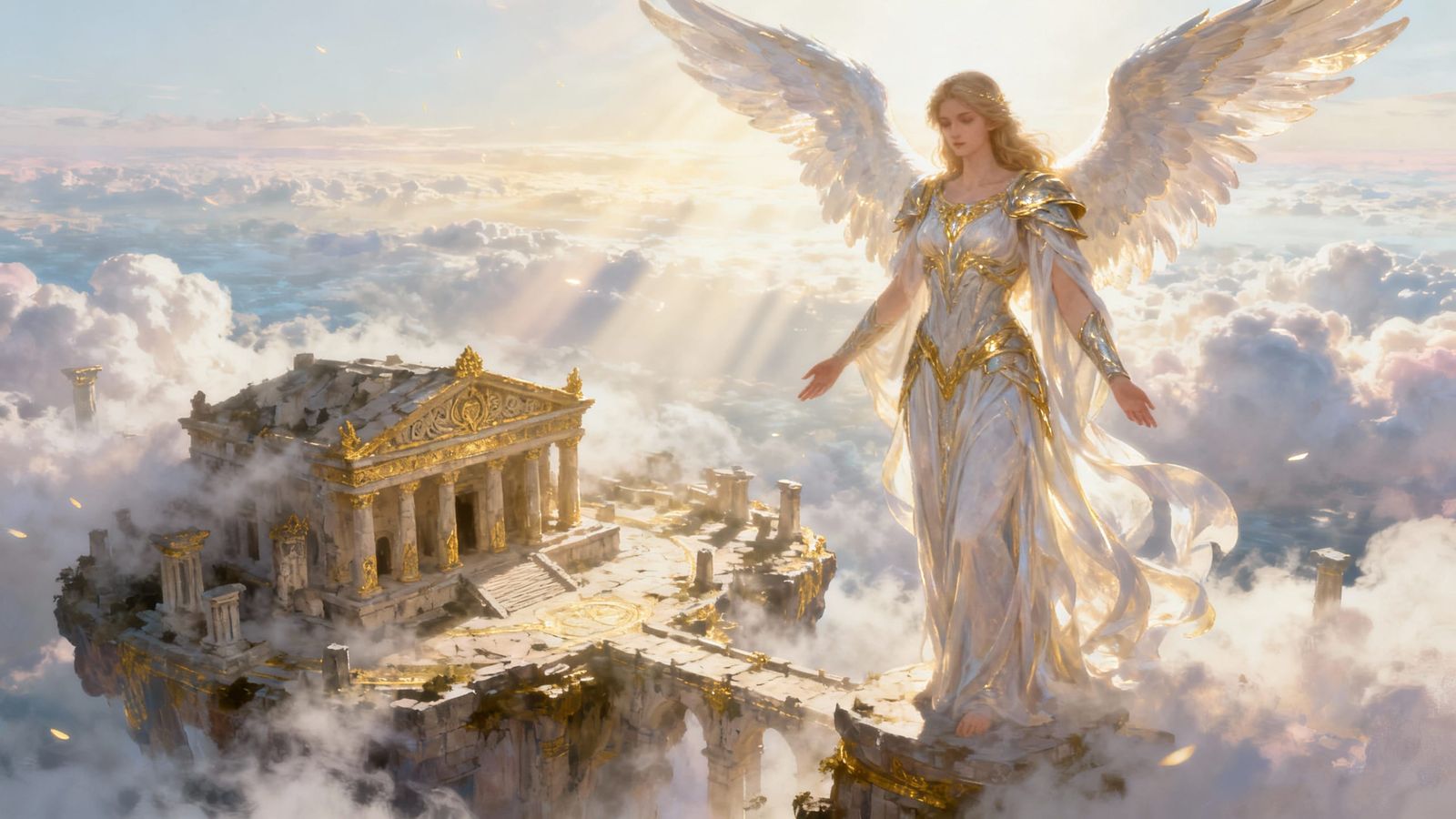 Guardian Angel Over Floating Temple Complex