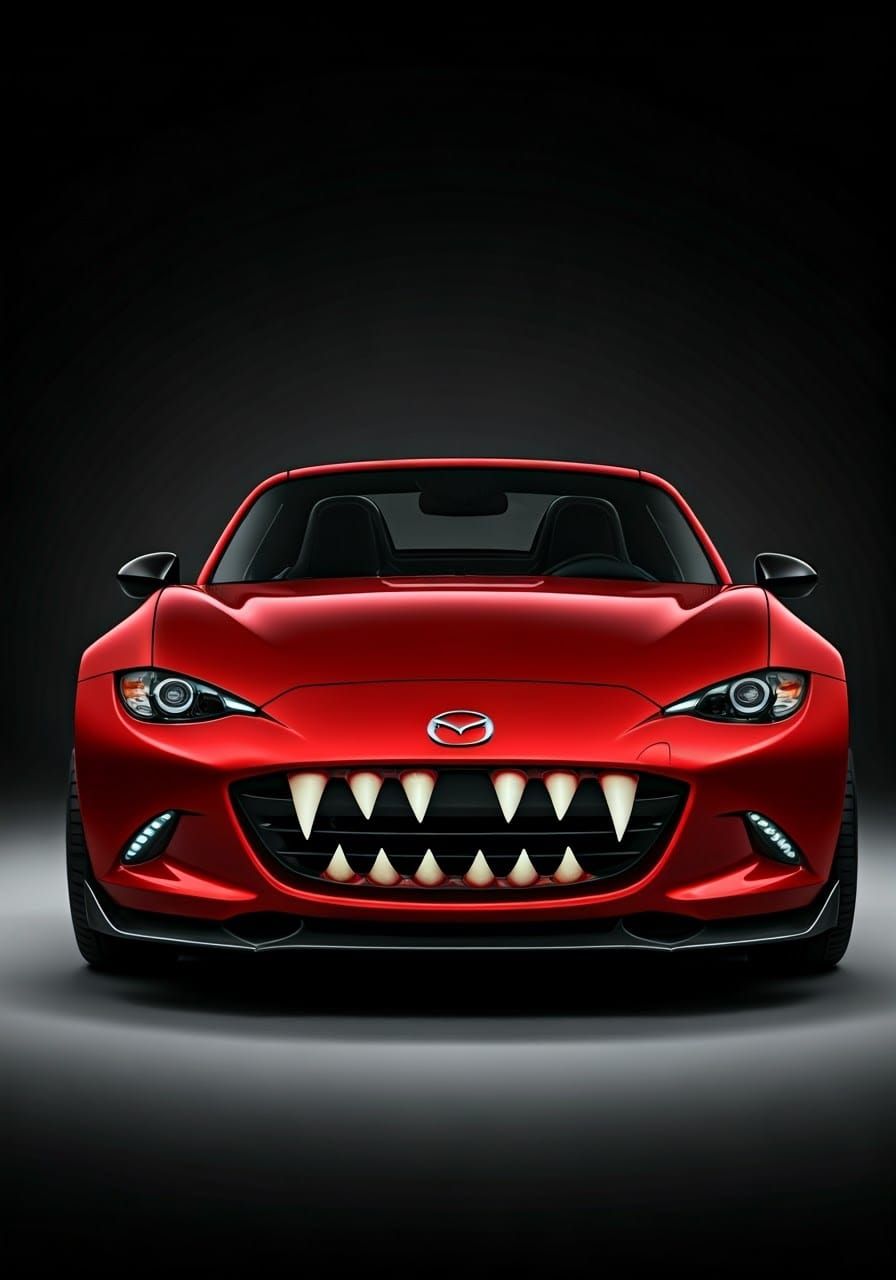 Futuristic Red Sports Car with Fangs, Inspired by Syd Mead a...