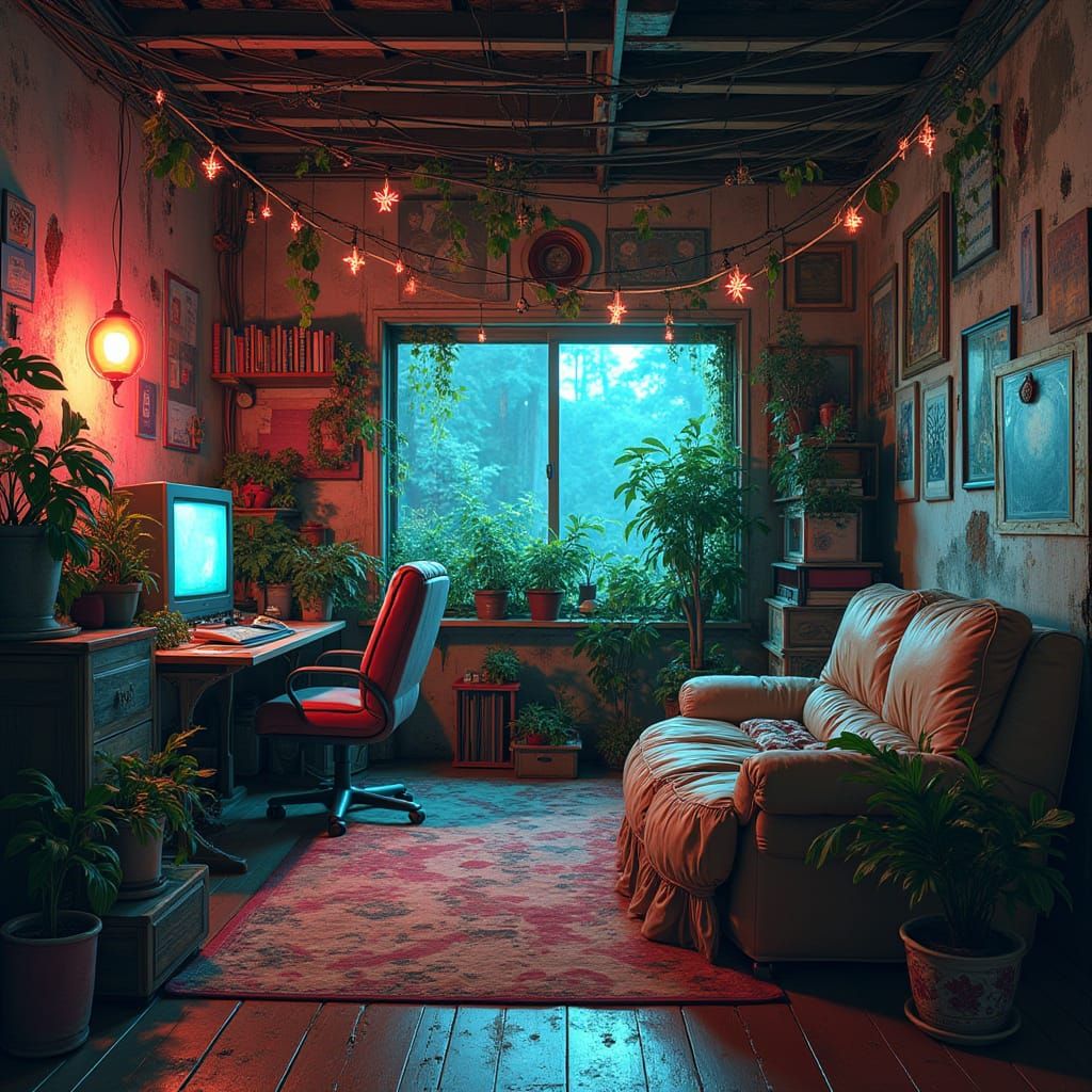 Post-Cyberpunk Japanese Room with Graffiti Art