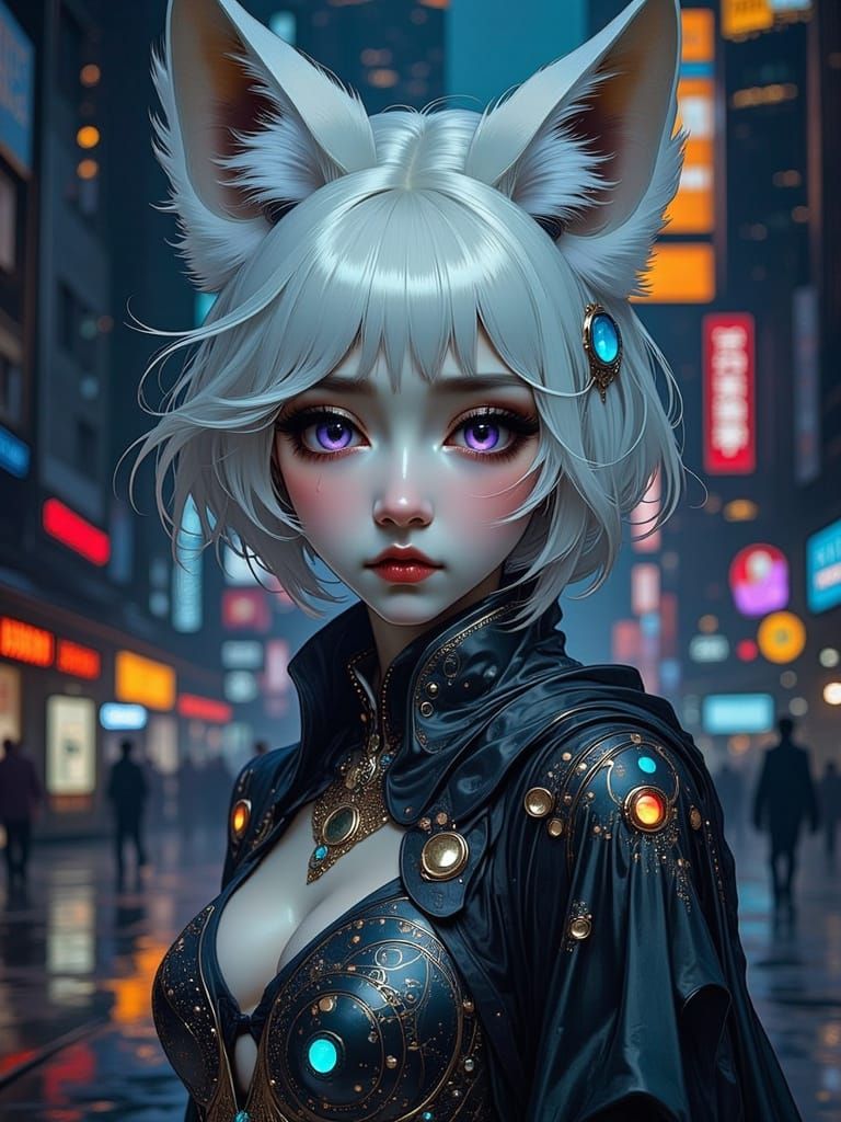 Flux and Oil Cyberpunk Kitsune