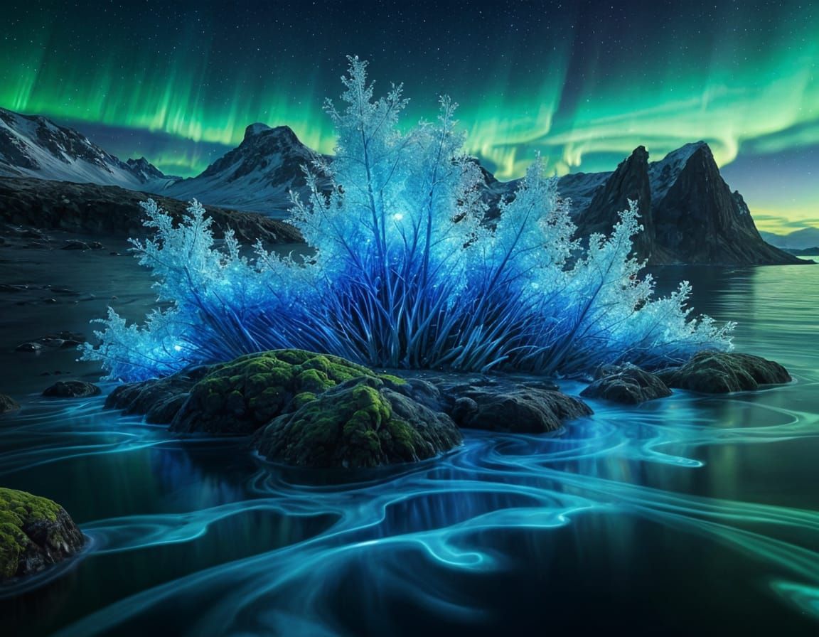 Glowing Microbe Under Northern Lights