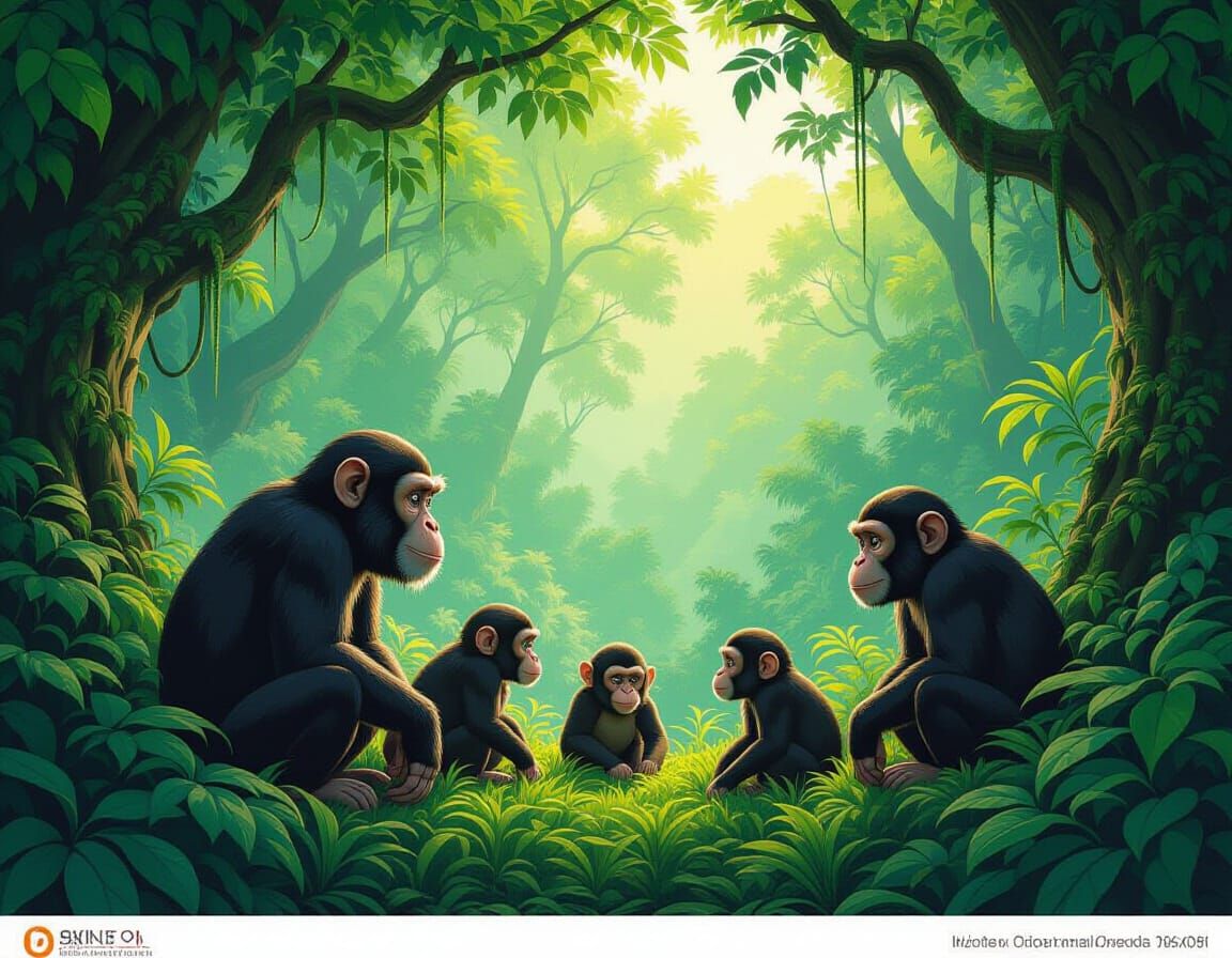 Monkey Troop in Lush Forest Matte Painting