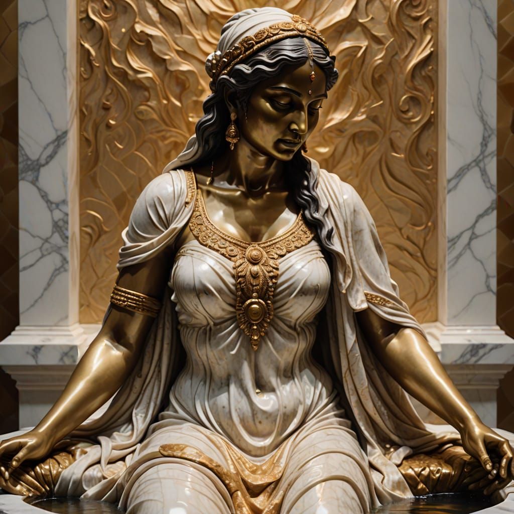 Baroque Marble Sculpture of Indian Woman Bathing