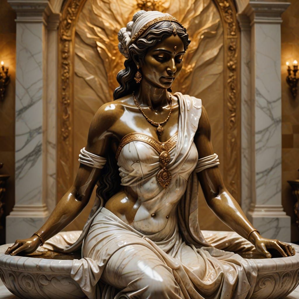 Marble Sculpture of Bathing Indian Woman