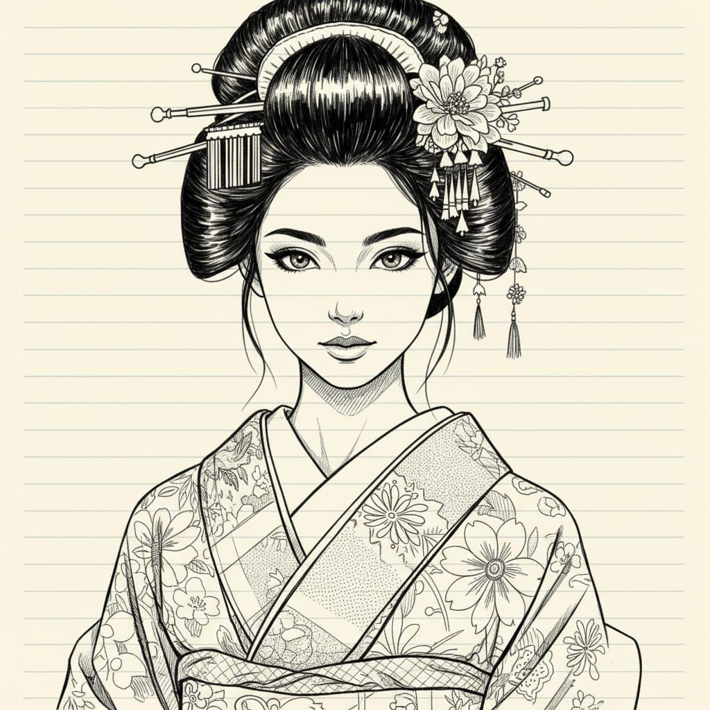 Sketched Japanese Landscape Illustration