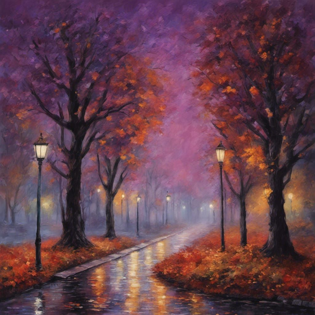 Autumn Night Meeting under the Stars: Impressionist Style