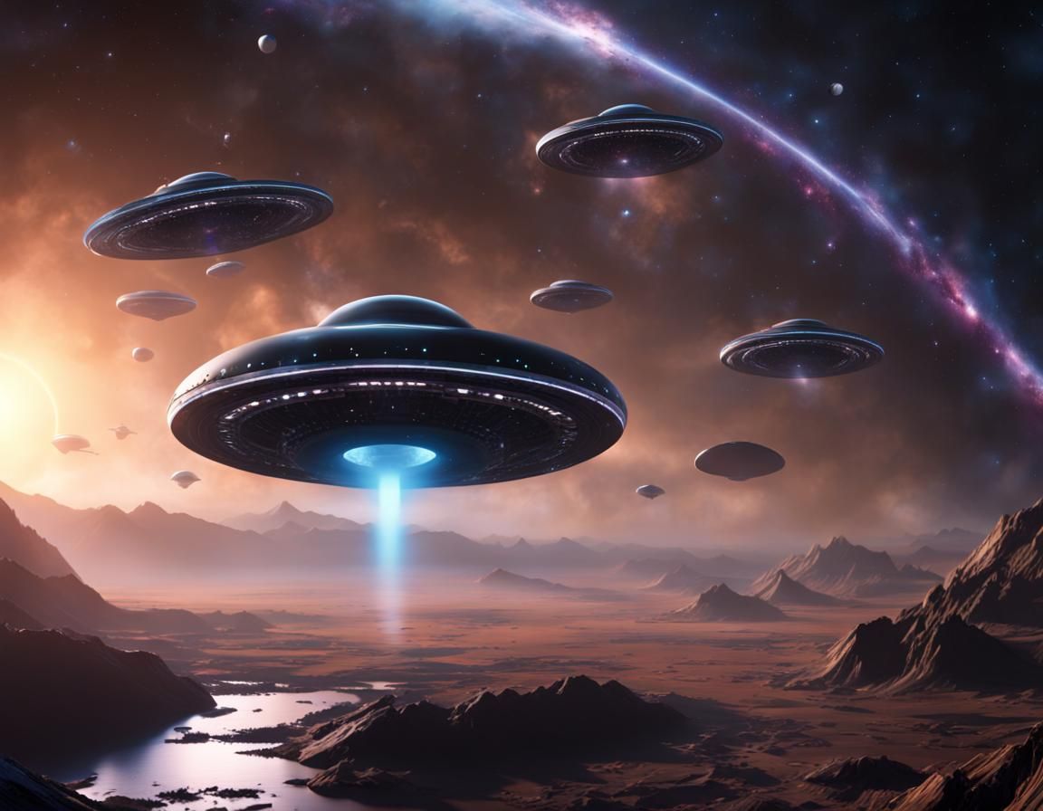 UFO Flying Through Galaxy Near Black Hole