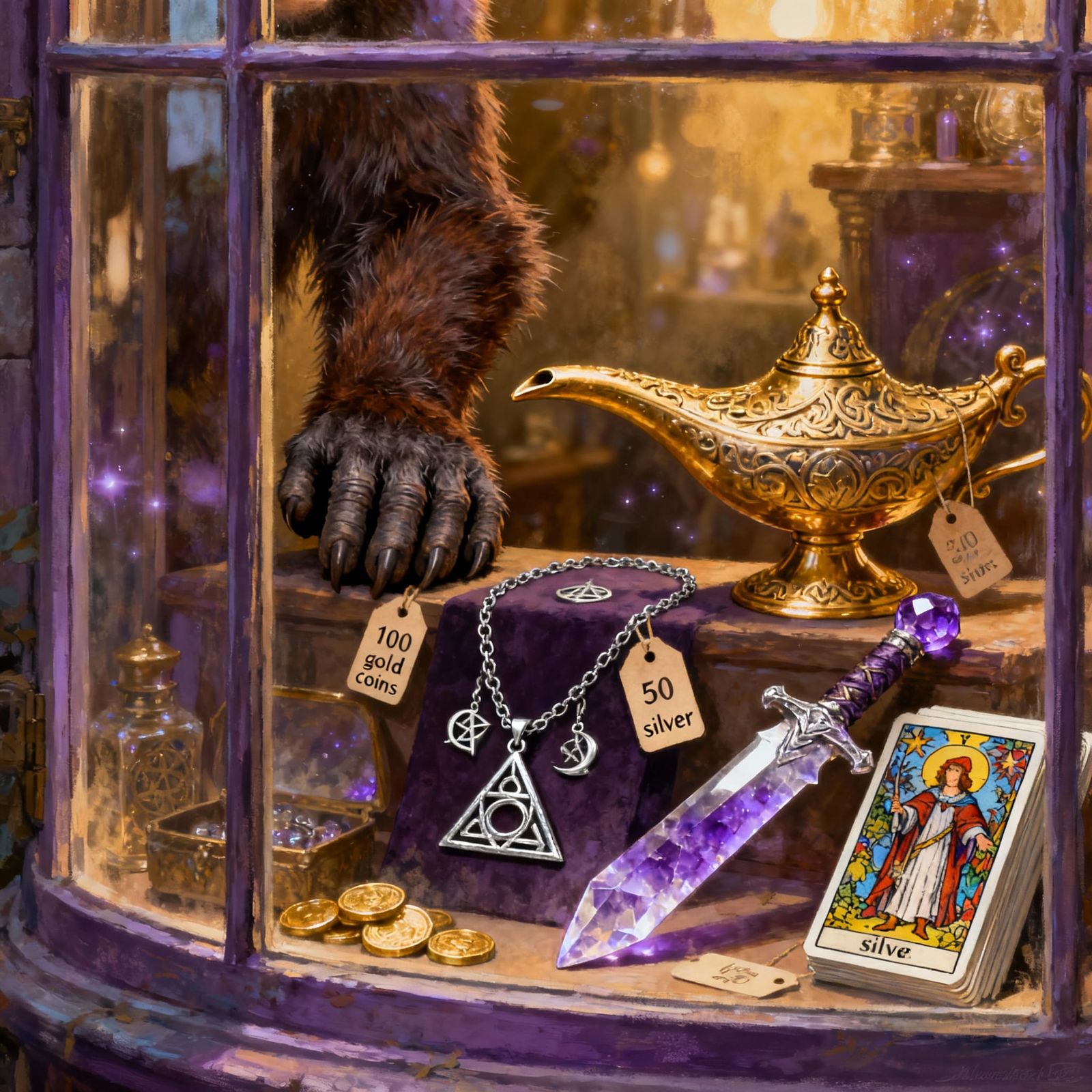 Magic Shop Window Display with Enchanted Items