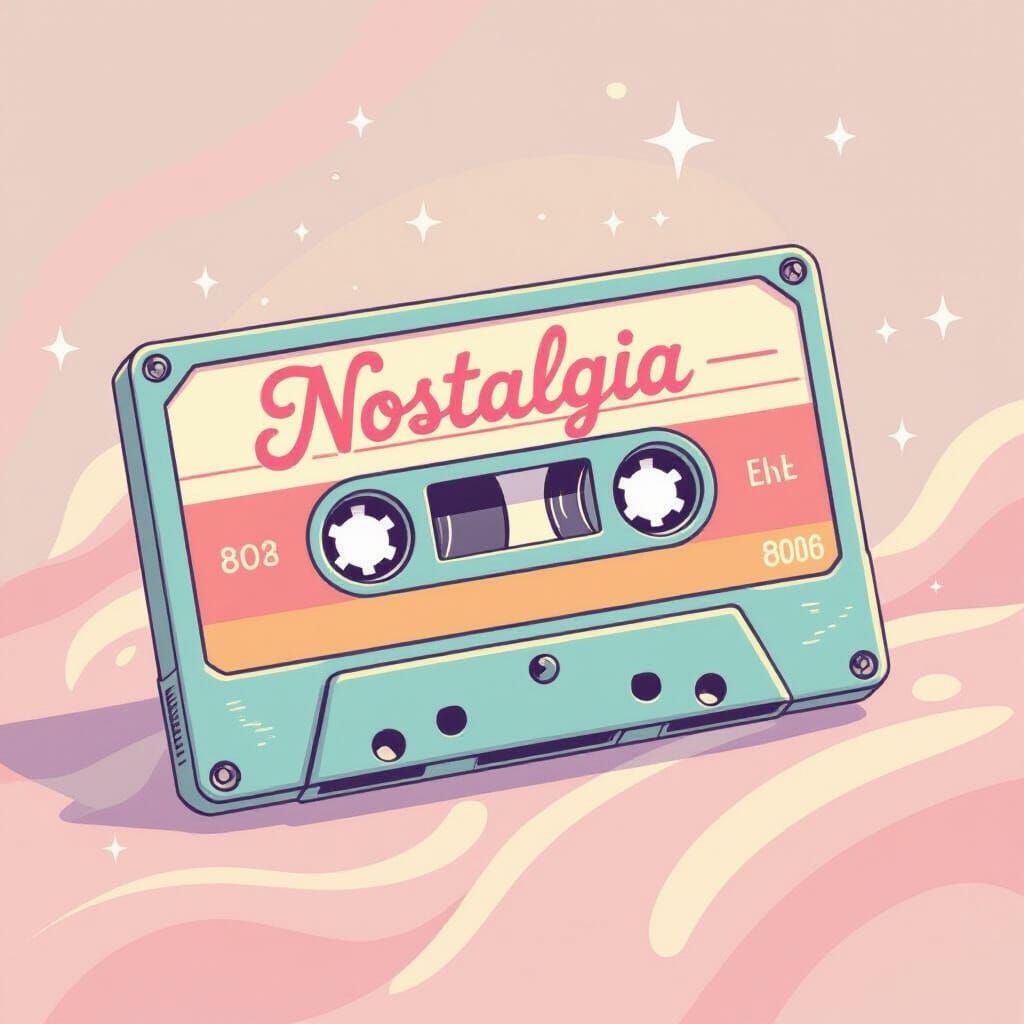 Pastel Nostalgia Cassette Tape in Animated Style