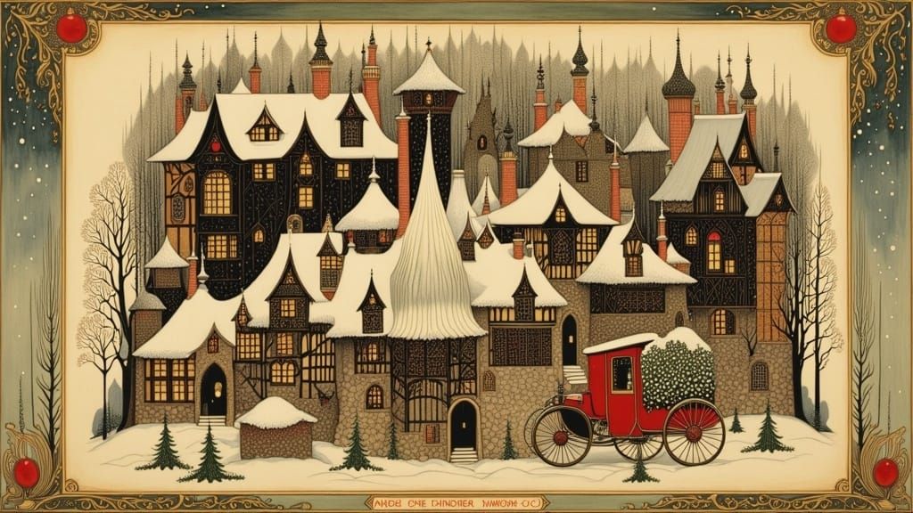 Nostalgic Winter Village Christmas Postcard