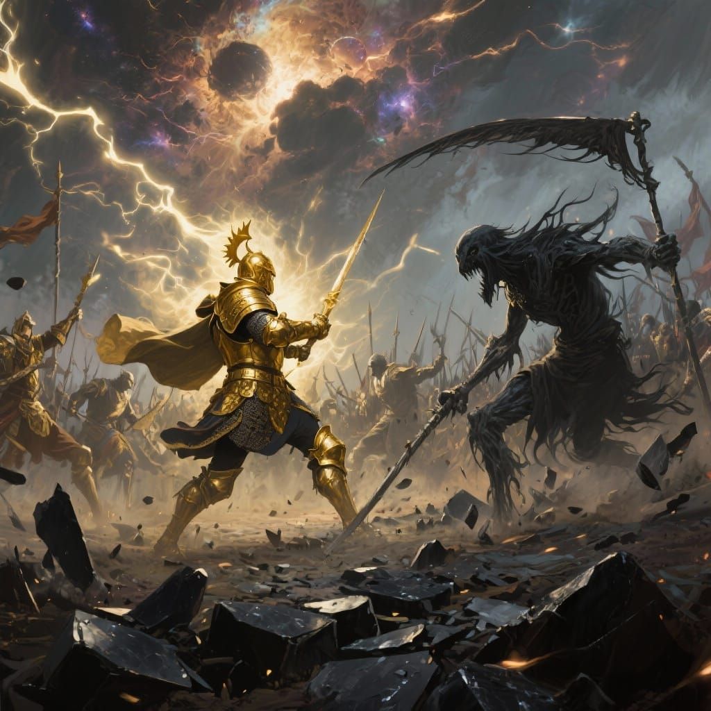 Celestial Knights Battle Shadow Reapers in Cosmic Clash