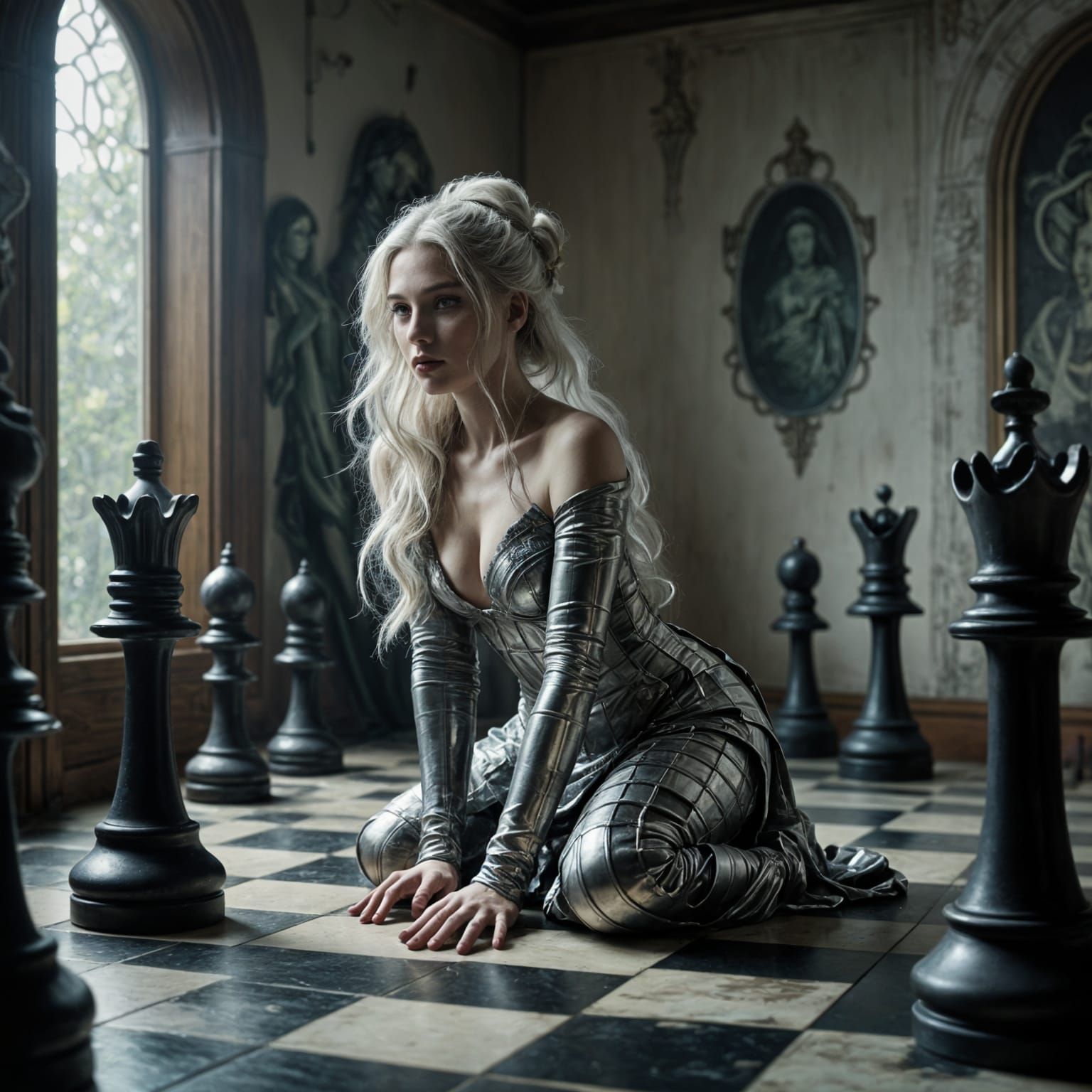 Surreal Chess Queen in Alphonse Mucha Style