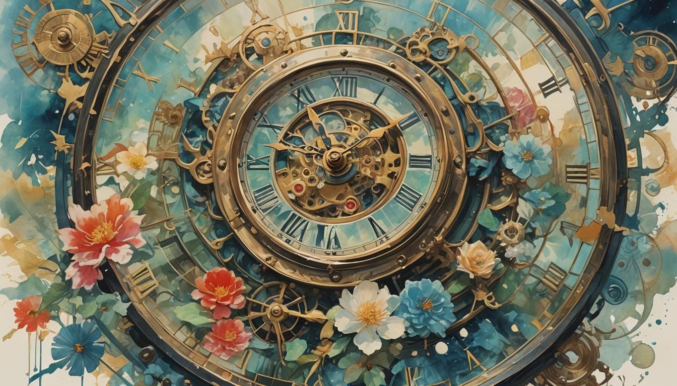 Double Exposure Clock and Poem in Anime Style